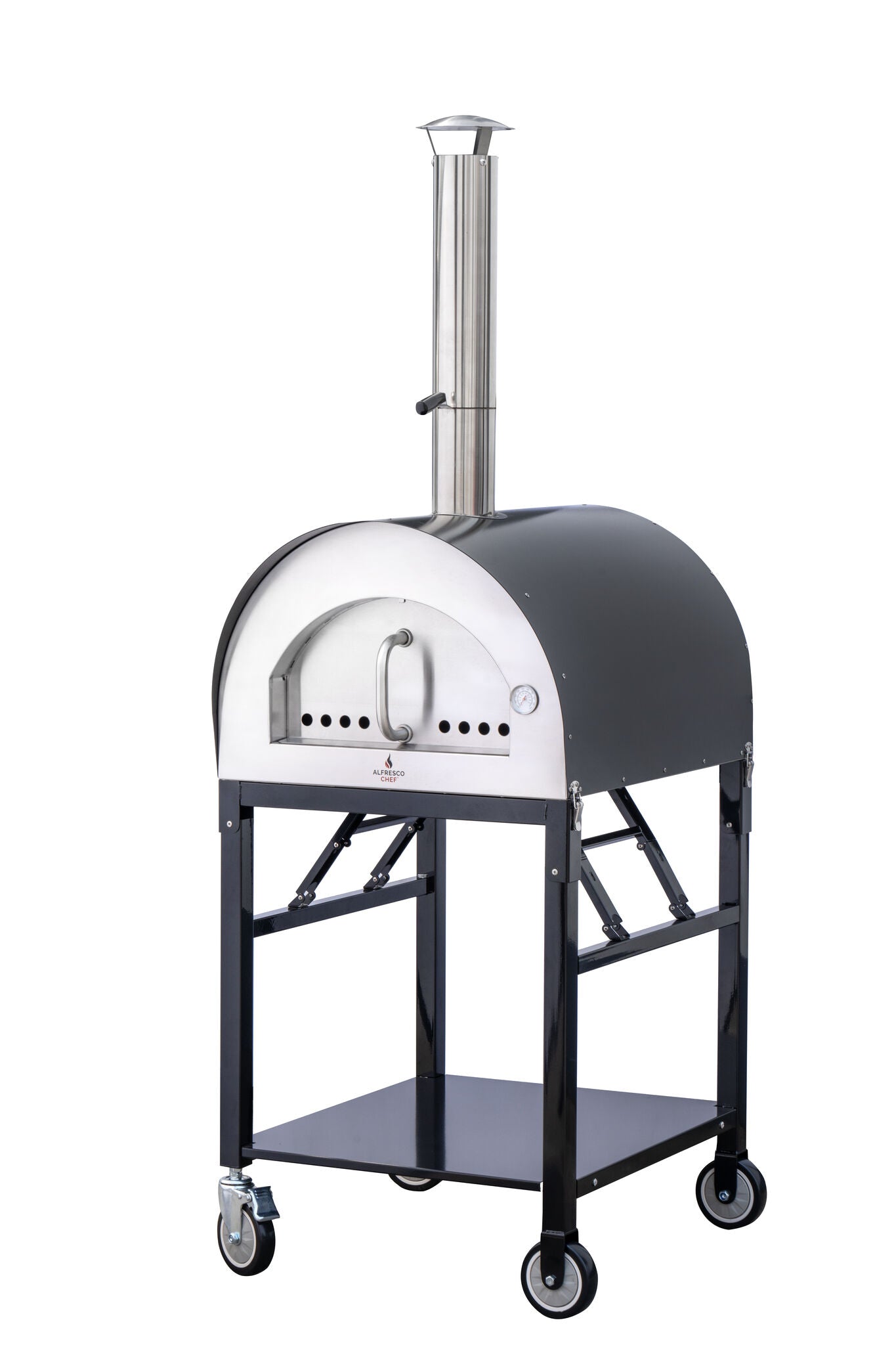 Alfresco Naples Wood Fired Pizza Oven-Pizza oven-Alfresco Chef-Alfresco Chef Naples Wood Fired Pizza Oven. The Alfresco Chef Naples Pizza Oven is easily the star of every gathering. This is the flavour station whether you're out camping or just want to have a relaxing dinner out in your backyard. It cooks two pizzas at once, roasts the juiciest cuts of meat, and even preps those crusty bread slices that make the perfect sides. Not a pro chef? No worries, this is designed for easy use and takes only 15 minut