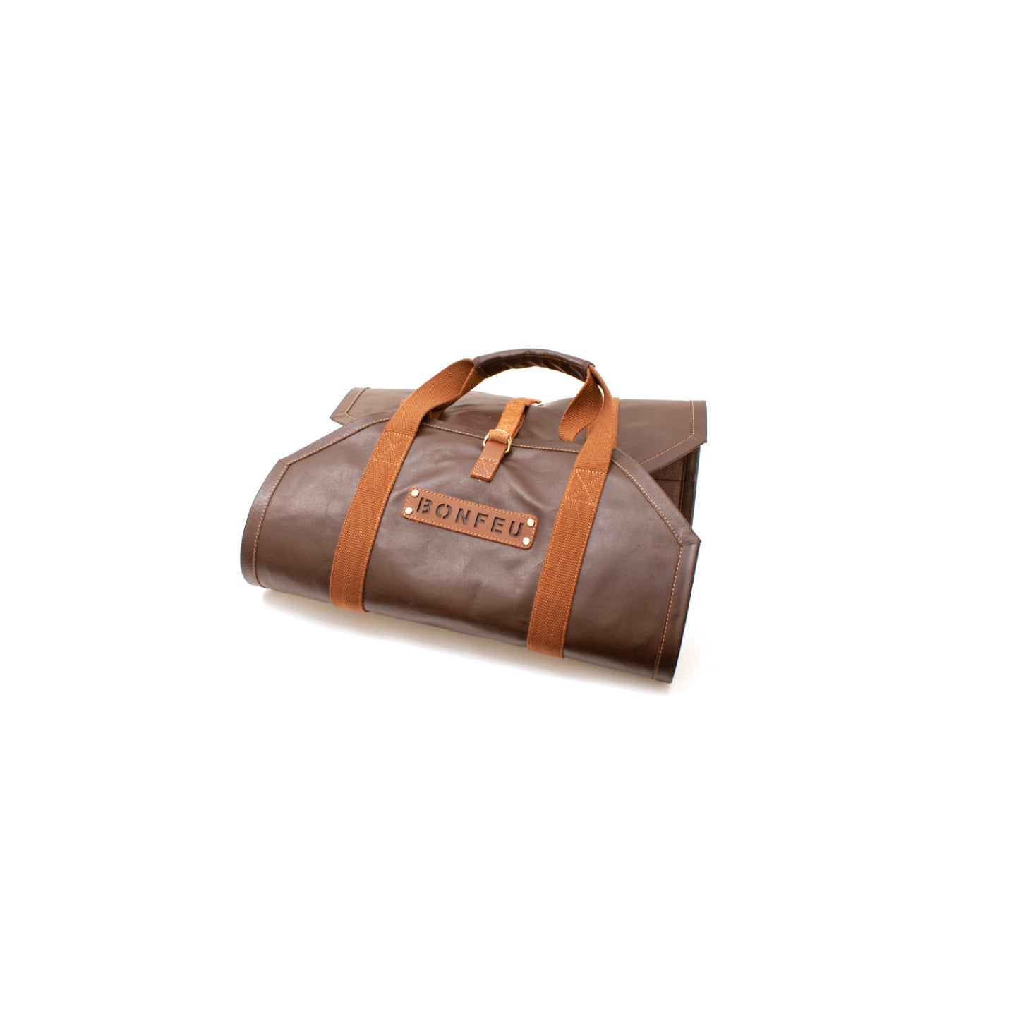 BonFeu Logbag-Bonfeu accessories-Bonfeu-Logbag The BonFeu logbag is a handy accessory in the garden. Easily carry many logs to your fire bowl in one go. With the logbag, you can carry 6 large logs in one go. This makes it easy to fill the BonFeu fireplace or fire pit and enjoy a beautiful fire for a long time. The logbag is made of high-quality leather and fabric. As a result, the bag will still be of good quality when used a lot and moisture will be repelled from the leather. The bag has two good handles t