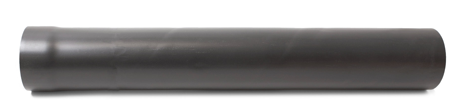 A Bonfeu Stove pipe, featuring a long and cylindrical design with a smooth, dark grey surface, is laid horizontally against a white background.