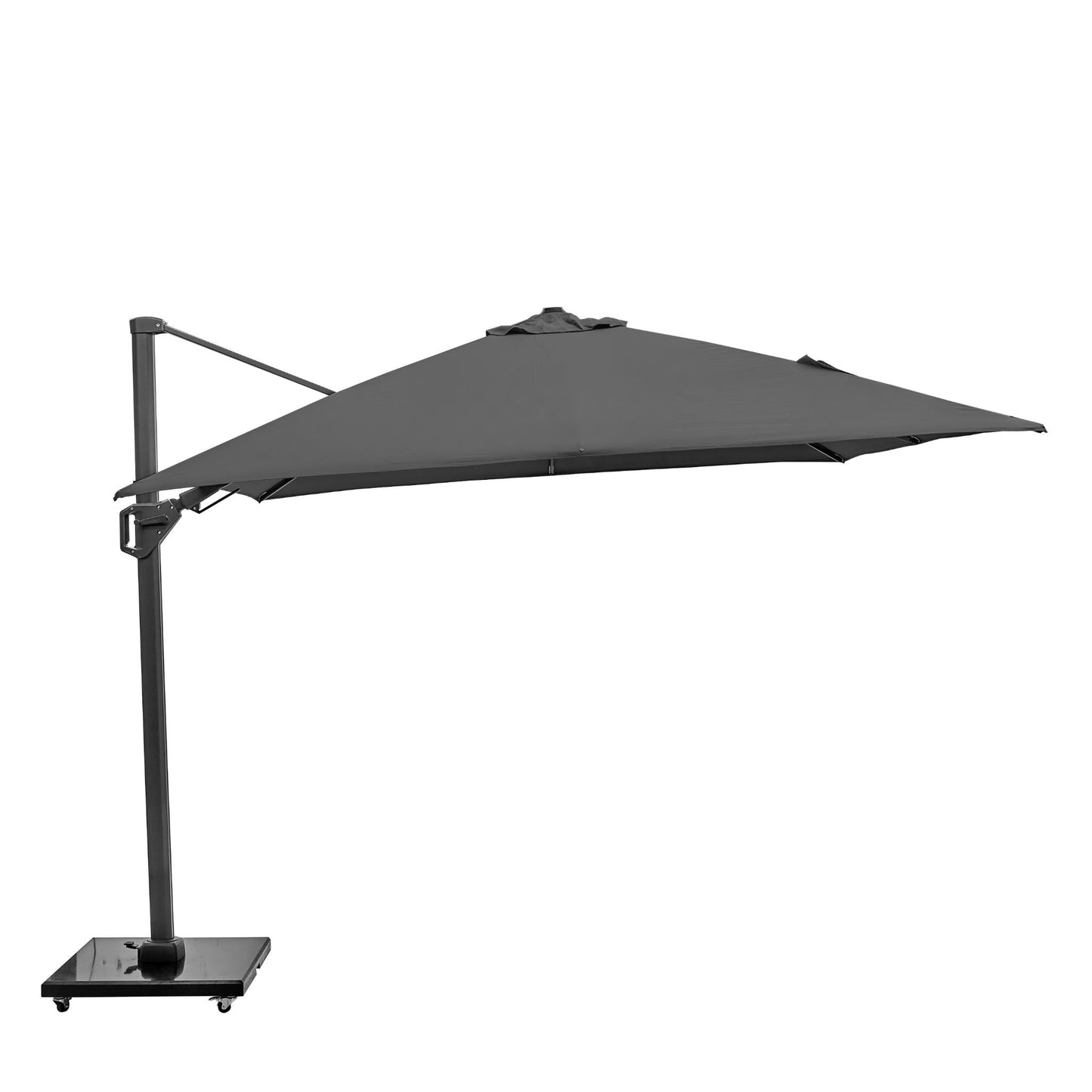 Challenger T2 3m Square Anthracite Free Arm Parasol. Outdoor.-Parasol-Pacific lifestyle-The Challenger T2 is a free-arm parasol that offers a stylish and deluxe design, engineered with comfort in mind. Our T2 Parasols offer a double tilt system ensuring the full movement of the parasol without any movement of the base. You can tilt the parasol from side to side or backward and forwards, and it can be held easily at any angle by simply locking it into place with a handy lever. The parasol can be moved around