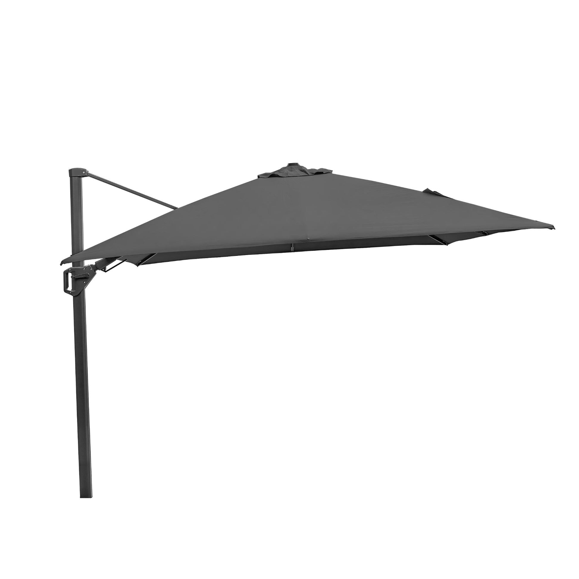 Challenger T2 3m Square Anthracite Free Arm Parasol. Outdoor.-Parasol-Pacific lifestyle-The Challenger T2 is a free-arm parasol that offers a stylish and deluxe design, engineered with comfort in mind. Our T2 Parasols offer a double tilt system ensuring the full movement of the parasol without any movement of the base. You can tilt the parasol from side to side or backward and forwards, and it can be held easily at any angle by simply locking it into place with a handy lever. The parasol can be moved around