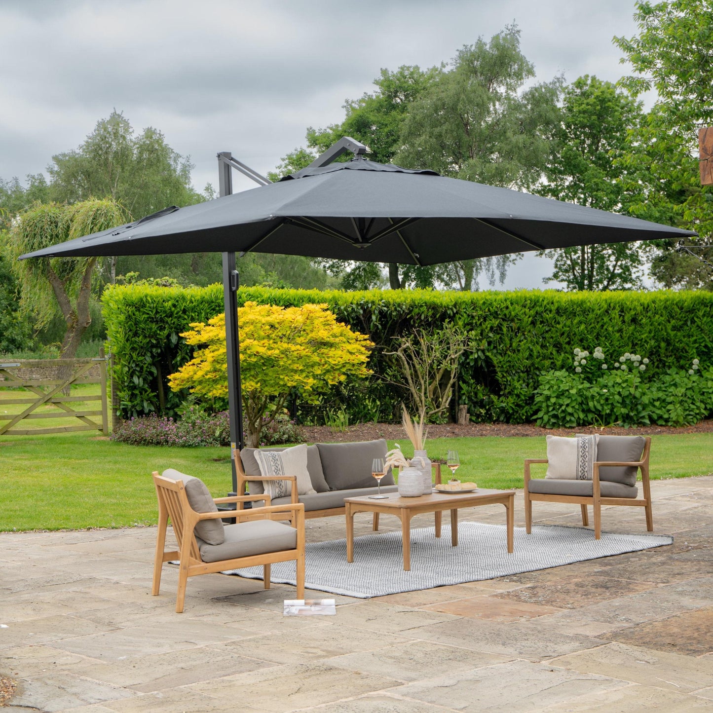 Challenger T2 3m Square Anthracite Free Arm Parasol. Outdoor.-Parasol-Pacific lifestyle-The Challenger T2 is a free-arm parasol that offers a stylish and deluxe design, engineered with comfort in mind. Our T2 Parasols offer a double tilt system ensuring the full movement of the parasol without any movement of the base. You can tilt the parasol from side to side or backward and forwards, and it can be held easily at any angle by simply locking it into place with a handy lever. The parasol can be moved around