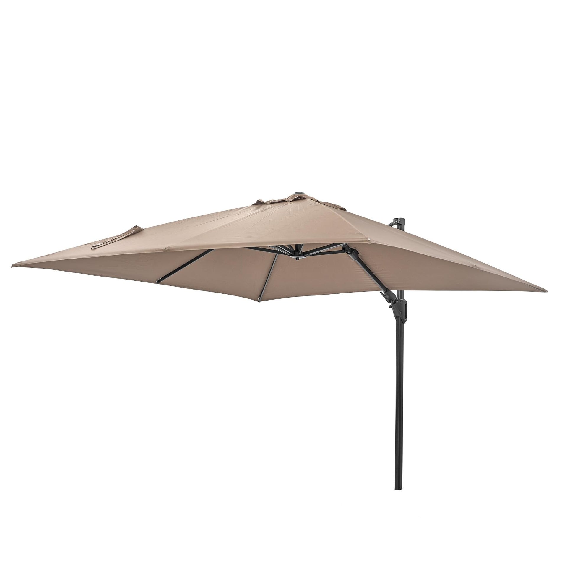 Challenger T2 3m Square Taupe Free Arm Parasol. Outdoor living-Parasol-Pacific lifestyle-The Challenger T2 is a free-arm parasol that offers a stylish and deluxe design, engineered with comfort in mind. Our T2 Parasols offer a double tilt system ensuring the full movement of the parasol without any movement of the base. You can tilt the parasol from side to side or backward and forwards, and it can be held easily at any angle by simply locking it into place with a handy lever. The parasol can be moved aroun