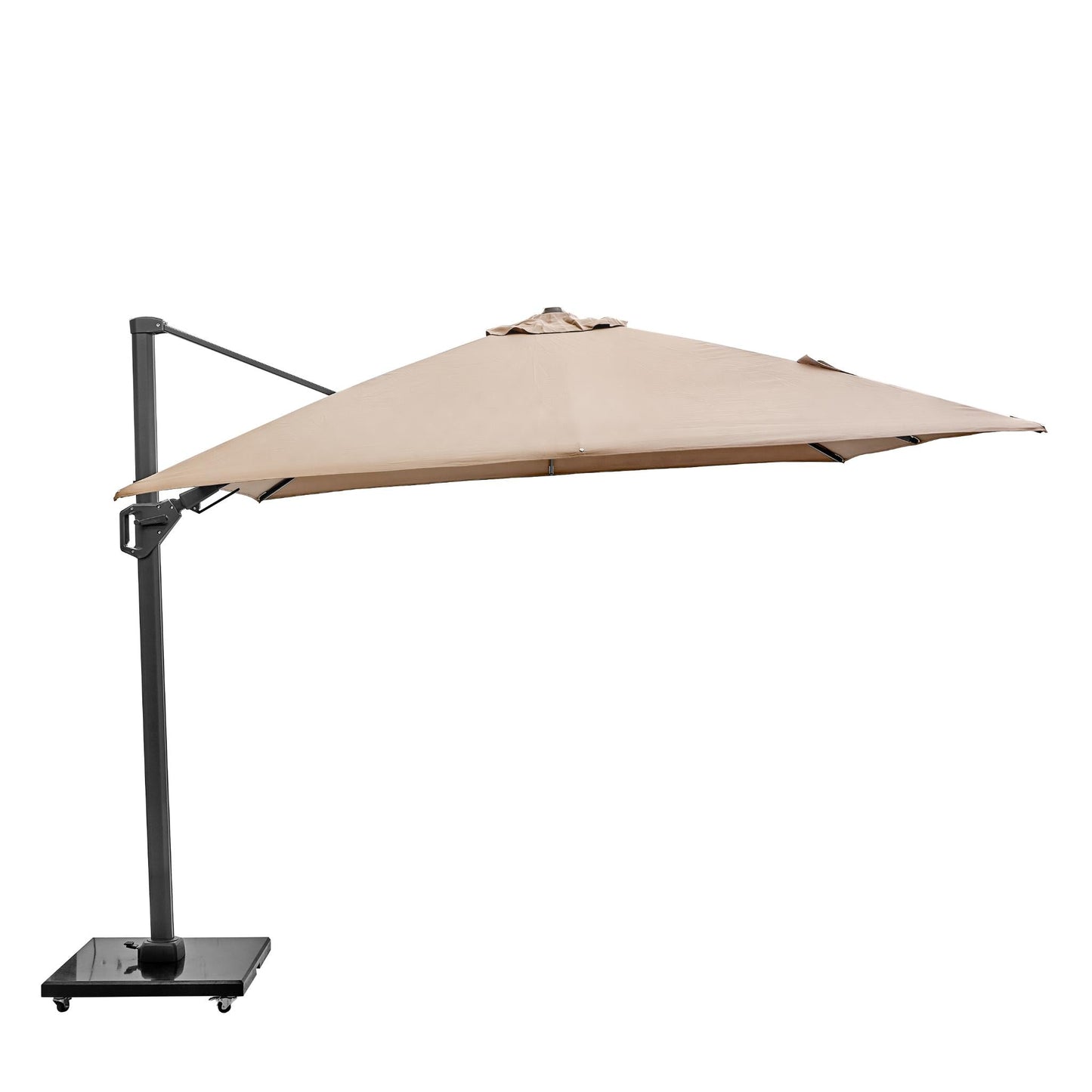 Challenger T2 3m Square Taupe Free Arm Parasol. Outdoor living-Parasol-Pacific lifestyle-The Challenger T2 is a free-arm parasol that offers a stylish and deluxe design, engineered with comfort in mind. Our T2 Parasols offer a double tilt system ensuring the full movement of the parasol without any movement of the base. You can tilt the parasol from side to side or backward and forwards, and it can be held easily at any angle by simply locking it into place with a handy lever. The parasol can be moved aroun