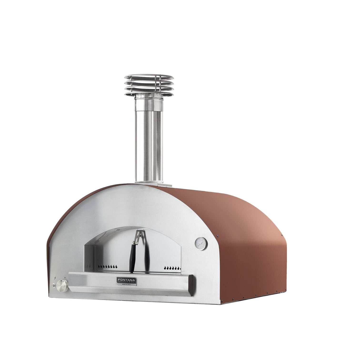 Fontana Marinara Countertop Dual Fuel Pizza Oven-Pizza oven-Fontana Forni-Firstly, the Fontana Marinara Gas Pizza Oven is a beautiful design which is a high quality and high performance gas fired oven with a large 80×80 cm cooking chamber and manufactured almost entirely from 304 grade stainless steel. Moreover, this oven has a stunning finish. Above all, this also comes with wood-holder plate, fire tool, 304 grade stainless steel flue pipe with adjustable smoke exit valve & chimney top and a cooking chambe