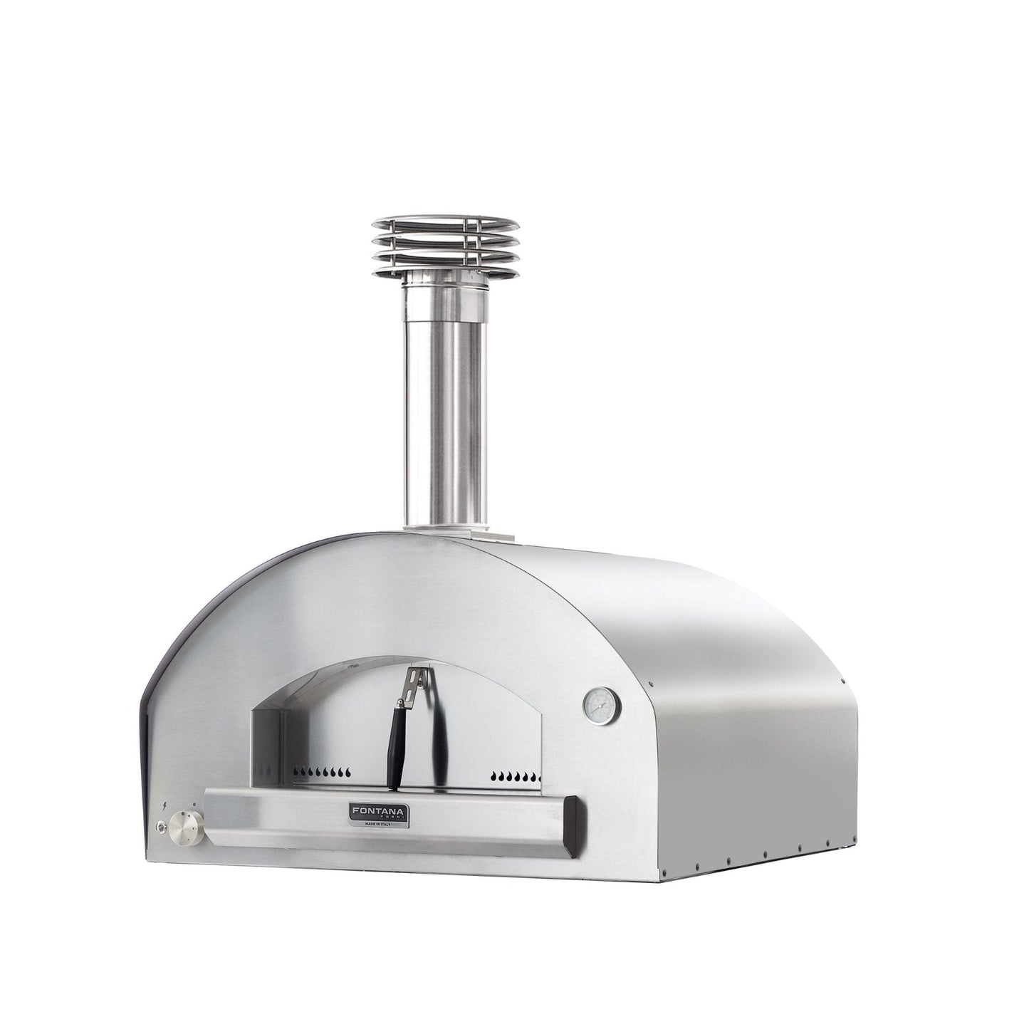 Fontana Marinara Countertop Dual Fuel Pizza Oven-Pizza oven-Fontana Forni-Firstly, the Fontana Marinara Gas Pizza Oven is a beautiful design which is a high quality and high performance gas fired oven with a large 80×80 cm cooking chamber and manufactured almost entirely from 304 grade stainless steel. Moreover, this oven has a stunning finish. Above all, this also comes with wood-holder plate, fire tool, 304 grade stainless steel flue pipe with adjustable smoke exit valve & chimney top and a cooking chambe