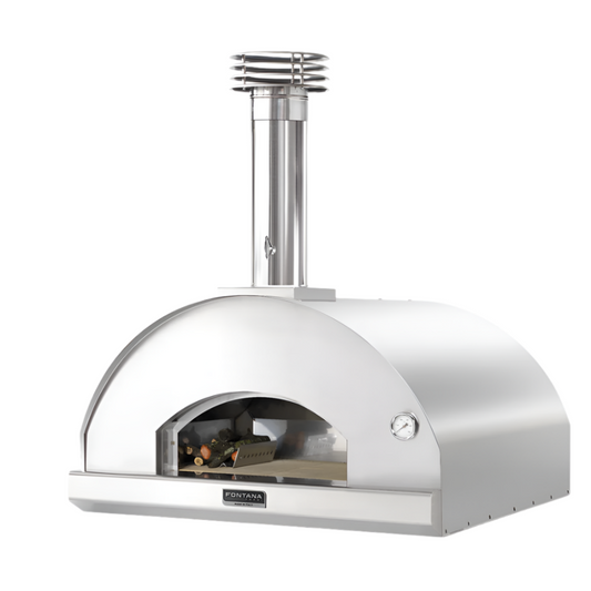 Fontana Marinara Countertop Wood Pizza Oven-Pizza oven-Fontana Forni-The Marinara Oven has a 80×80 cm cooking chamber which has a practical stainless steel trolley with shelf, wheels and hook to hang tools. It also has a fire tool, flue pipe with adjustable smoke exit valve and chimney top, closing door for the cooking chamber. The fire surface is high quality refractory chamotte, perfect for food use. The internal structure of the Anthracite Marinara Oven is stainless steel, while the external one is elect