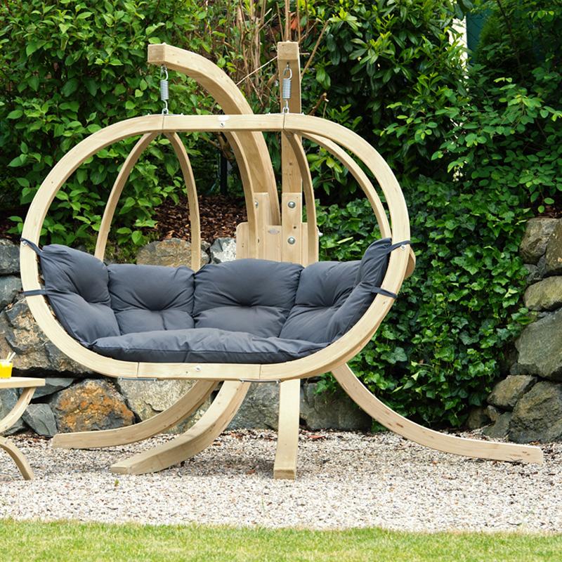 Globo Royal Double Seater Hanging Chair Set-Set-Amazonas-Recommended For: Those who want an elegant addition to their household. Suitable for use indoors or outdoors. Because: The frame is made from multiple layers of weatherproof spruce wood treated to provide protection from weathering, insects, and fungi. The metal fixings are galvanised which means they will not rust. Instructions for use of hammock or hanging chair frames made of spruce or larch wood More info on the quality of Amazonas wooden stands I