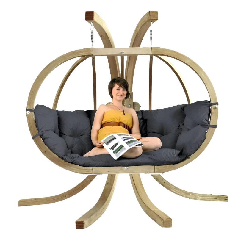 Globo Royal Double Seater Hanging Chair Set-Set-Amazonas-Recommended For: Those who want an elegant addition to their household. Suitable for use indoors or outdoors. Because: The frame is made from multiple layers of weatherproof spruce wood treated to provide protection from weathering, insects, and fungi. The metal fixings are galvanised which means they will not rust. Instructions for use of hammock or hanging chair frames made of spruce or larch wood More info on the quality of Amazonas wooden stands I