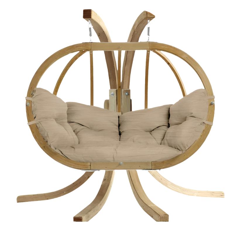 Globo Royal Double Seater Hanging Chair Set-Set-Amazonas-Recommended For: Those who want an elegant addition to their household. Suitable for use indoors or outdoors. Because: The frame is made from multiple layers of weatherproof spruce wood treated to provide protection from weathering, insects, and fungi. The metal fixings are galvanised which means they will not rust. Instructions for use of hammock or hanging chair frames made of spruce or larch wood More info on the quality of Amazonas wooden stands I