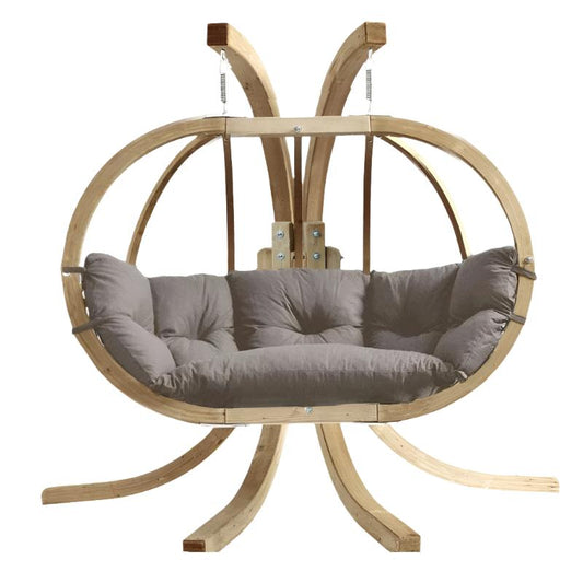 Globo Royal Double Seater Hanging Chair Set-Set-Amazonas-Recommended For: Those who want an elegant addition to their household. Suitable for use indoors or outdoors. Because: The frame is made from multiple layers of weatherproof spruce wood treated to provide protection from weathering, insects, and fungi. The metal fixings are galvanised which means they will not rust. Instructions for use of hammock or hanging chair frames made of spruce or larch wood More info on the quality of Amazonas wooden stands I