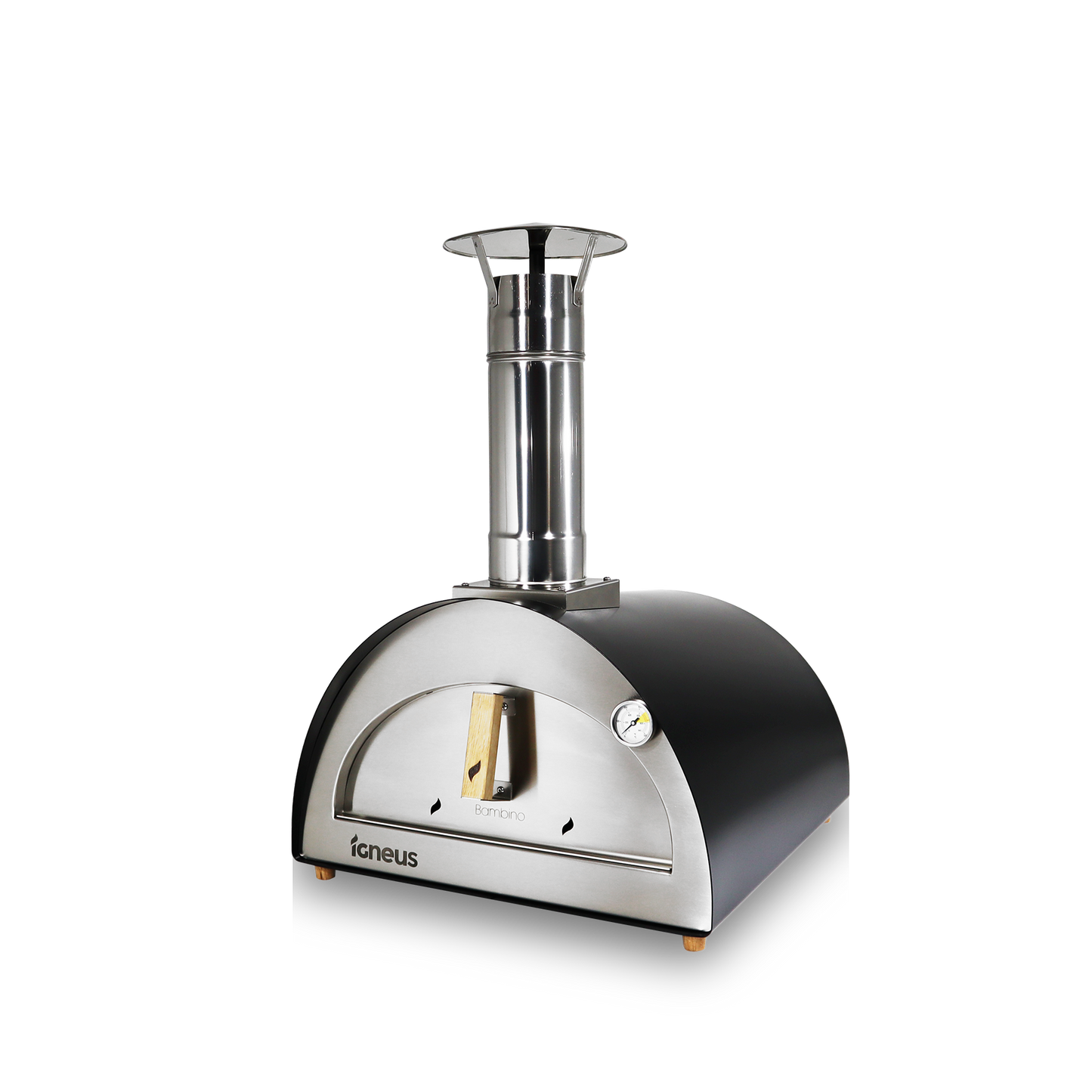 Igneus Bambino Wood Fired Pizza Oven-Pizza oven-Igneus-Igneus Bambino Wood Fired Pizza Oven Medium in size but big in function, the Igneus Bambino Pizza Oven houses a cooking area of 500x500mm. It cooks a 14" pizza in just a minute and can easily fit in a large baking tray or roasting pan. Fancy a hearty lasagna for dinner? Done. Baked potatoes on the side? Sure. This oven is designed to produce perfectly cooked meals and offer a convenient cooking process. The insulation allows for use on most surfaces tha