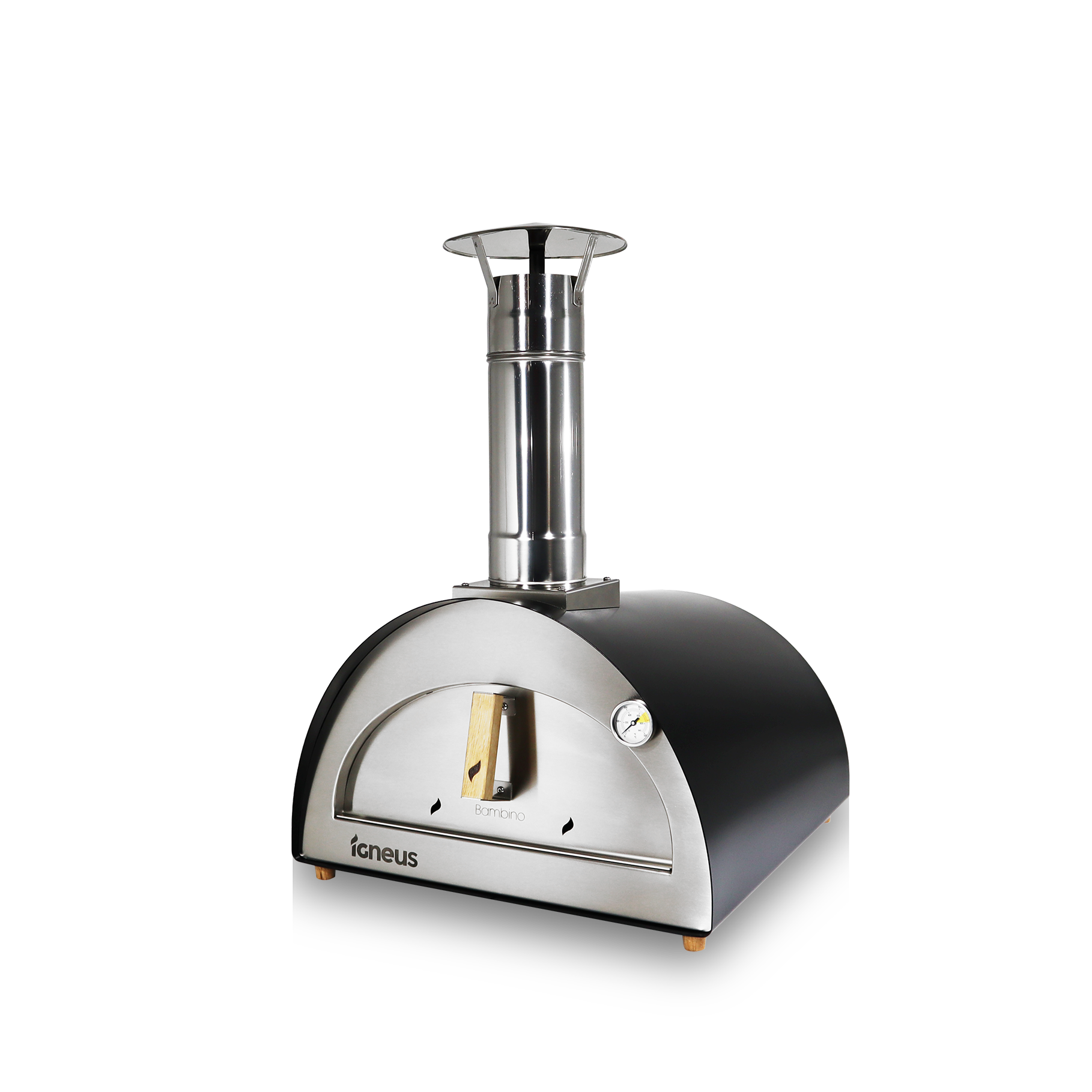 Igneus Bambino Wood Fired Pizza Oven-Pizza oven-Igneus-Igneus Bambino Wood Fired Pizza Oven Medium in size but big in function, the Igneus Bambino Pizza Oven houses a cooking area of 500x500mm. It cooks a 14" pizza in just a minute and can easily fit in a large baking tray or roasting pan. Fancy a hearty lasagna for dinner? Done. Baked potatoes on the side? Sure. This oven is designed to produce perfectly cooked meals and offer a convenient cooking process. The insulation allows for use on most surfaces tha