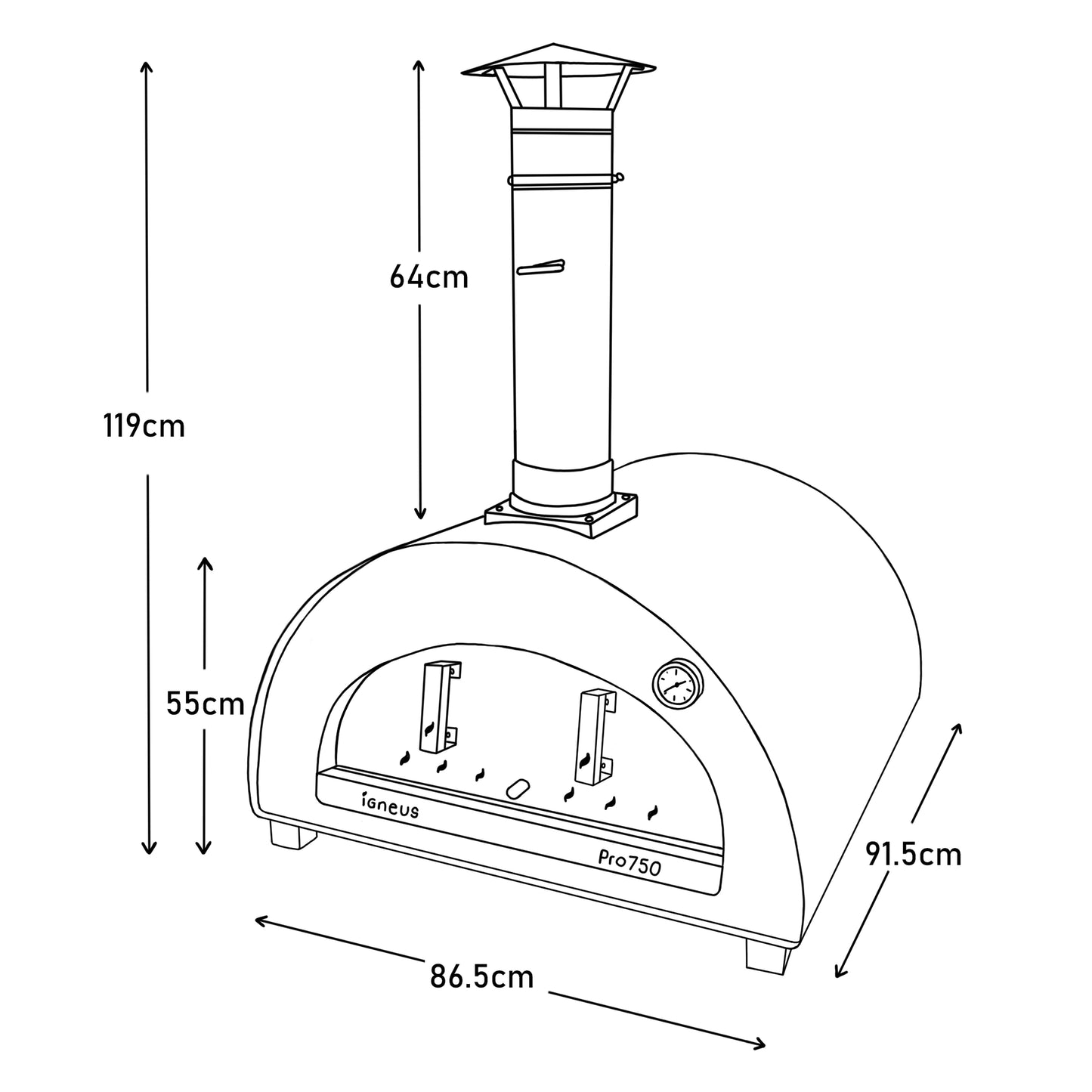 Igneus Pro 750 Wood Fired Pizza Oven-Pizza oven-Igneus-Igneus Pro 750 Wood Fired Pizza Oven Make way for the largest of all Igneus Pizza Ovens. The Bambino Wood Fired Pizza Oven boasts an impressive internal cooking space of 75x75cm, easily cooking up to four 12" pizzas in just 60 seconds! The upgrade is not limited to size either. It's equipped with double-layer insulation that maintains a steady temperature for cooking while keeping the exterior of the oven safe to touch. Efficient with less need for fuel