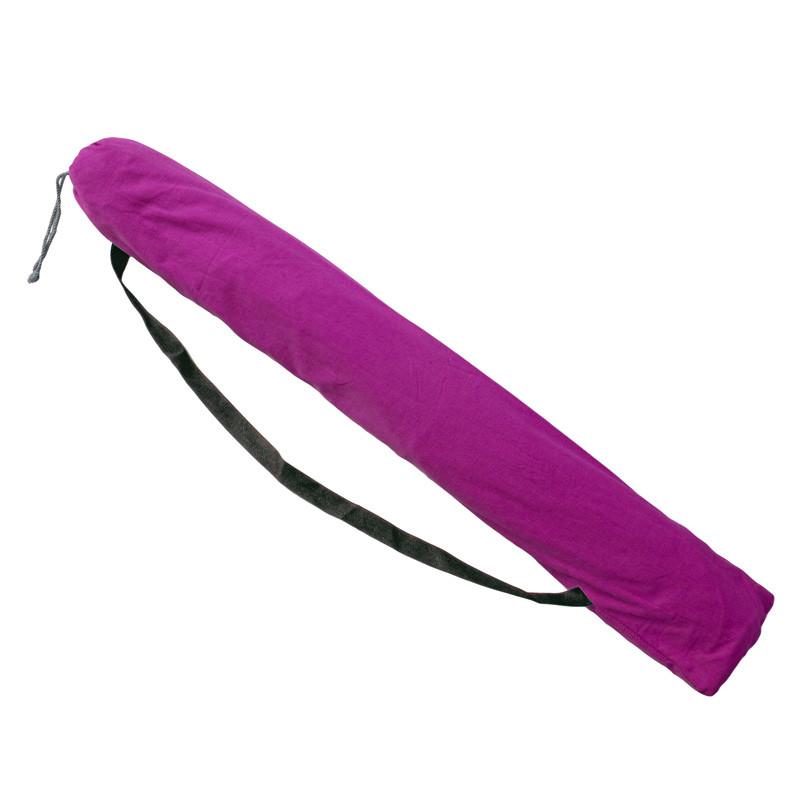 A pink cylindrical cloth bag featuring Amazonas's signature black shoulder strap and drawstring closure offers just enough space to comfortably carry your Miami Berry Hammock or yoga mat.