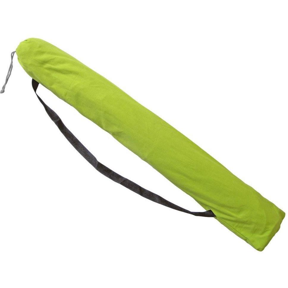 A long, cylindrical green bag featuring a black shoulder strap and a drawstring closure at the top is designed to hold a yoga mat or conveniently transport your Amazonas Miami Kiwi Hammock.