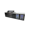 Mont Alpi - Outdoor kitchen. Black 6 burner island with beverage center and fridge.