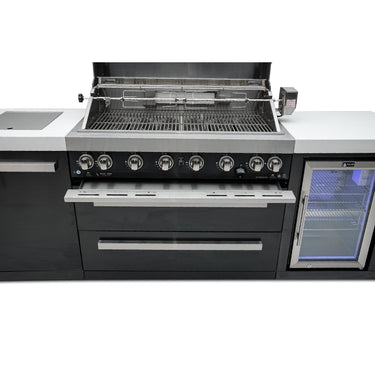 Mont Alpi - Outdoor kitchen. Black 6 burner island with fridge.
