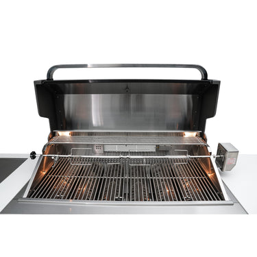 Mont Alpi - Outdoor kitchen. Black 6 burner island with fridge.