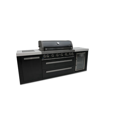 Mont Alpi - Outdoor kitchen. Black 6 burner island with fridge.