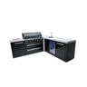 Mont Alpi - Outdoor kitchen. Black 90 degree island, with beverage center and fridge.