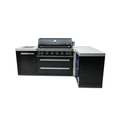 Mont Alpi - Outdoor kitchen. Black 90 degree island with fridge.