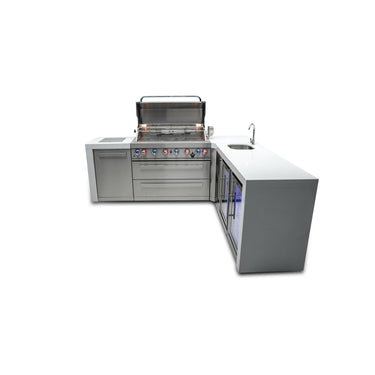 Mont Alpi - Outdoor kitchen. Deluxe 6 burner 90 degree island, with beverage center and fridge.