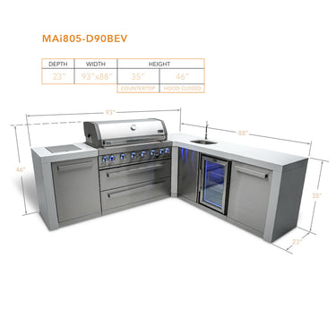 Mont Alpi - Outdoor kitchen. Deluxe 6 burner 90 degree island, with beverage center.