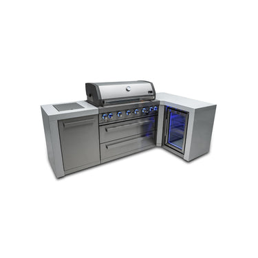 Mont Alpi - Outdoor kitchen. Deluxe 6 burner 90 degree island, with fridge.