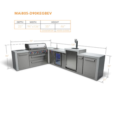 Mont Alpi - Outdoor kitchen. Deluxe 6 burner 90 degree, with kegerator and beverage center.