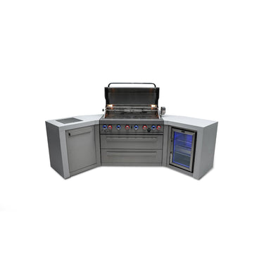 Mont Alpi - Outdoor kitchen. Deluxe 6 burner island with 45 degree corners and a fridge.