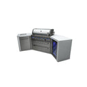 Mont Alpi - Outdoor kitchen. Deluxe 6 burner island with 45 degree corners and a fridge.
