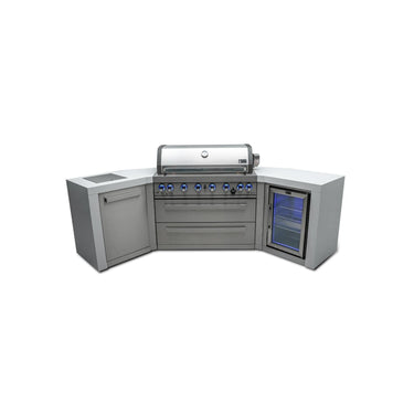 Mont Alpi - Outdoor kitchen. Deluxe 6 burner island with 45 degree corners and a fridge.