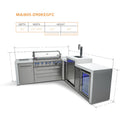 Mont Alpi - Outdoor kitchen. Deluxe 6 burner island with 90 degree corner, kegerator and fridge.