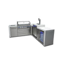Mont Alpi - Outdoor kitchen. Deluxe 6 burner island with 90 degree corner, kegerator and fridge.