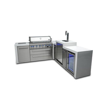 Mont Alpi - Outdoor kitchen. Deluxe 6 burner island with 90 degree corner, kegerator and fridge.