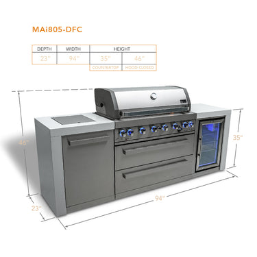 Mont Alpi - Outdoor kitchen. Deluxe 6 burner island with fridge.