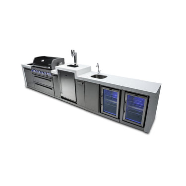 Mont Alpi - Outdoor kitchen. Deluxe 6 burner island with kegerator, beverage center and fridge.