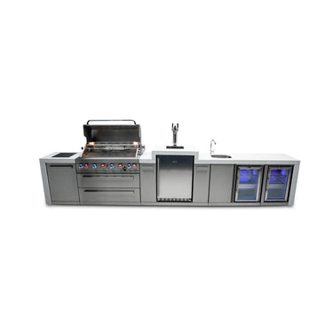Mont Alpi - Outdoor kitchen. Deluxe 6 burner island with kegerator, beverage center and fridge.