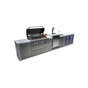 Mont Alpi - Outdoor kitchen. Deluxe 6 burner island with kegerator, beverage center and fridge.
