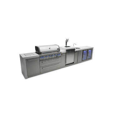 Mont Alpi - Outdoor kitchen. Deluxe 6 burner island with kegerator, beverage center and fridge.