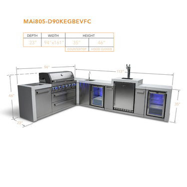 Mont Alpi - Outdoor kitchen. Deluxe island 90 degree with kegerator, beverage center and fridge.
