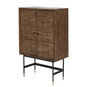Pacific Lifestyle - Arte Dark Brown Acacia Wood and Black Metal 2 Door Bar Cabinet.