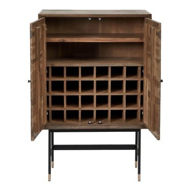 Pacific Lifestyle - Arte Dark Brown Acacia Wood and Black Metal 2 Door Bar Cabinet.