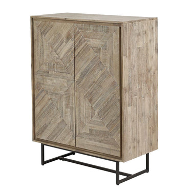 Pacific Lifestyle - Marca Sand Wash Acacia Wood and Black Metal 2 Door Bar Cabinet