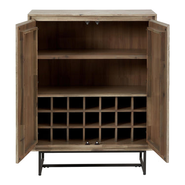 Pacific Lifestyle - Marca Sand Wash Acacia Wood and Black Metal 2 Door Bar Cabinet