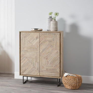 Pacific Lifestyle - Marca Sand Wash Acacia Wood and Black Metal 2 Door Bar Cabinet