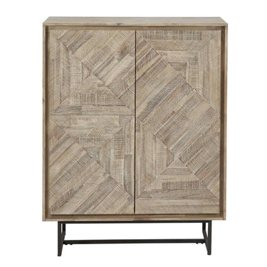 Pacific Lifestyle - Marca Sand Wash Acacia Wood and Black Metal 2 Door Bar Cabinet