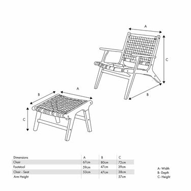 Pacific Lifestyle - Sesto Chair and Hocker Set. Outdoor lounge chair with foot stool.