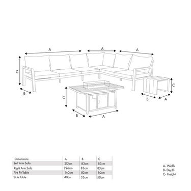 Pacific Lifestyle - Stockholm Anthracite Outdoor Corner Seating Set including Fire Pit Table